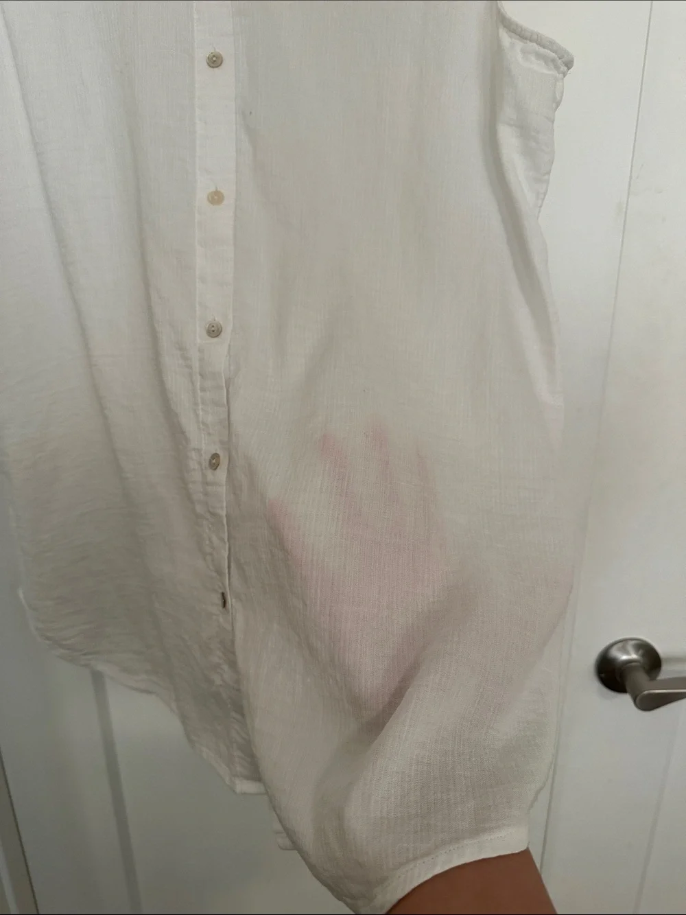 Eileen Fisher White Cotton Sleeveless Button-Down Top - Picture 6 of 6